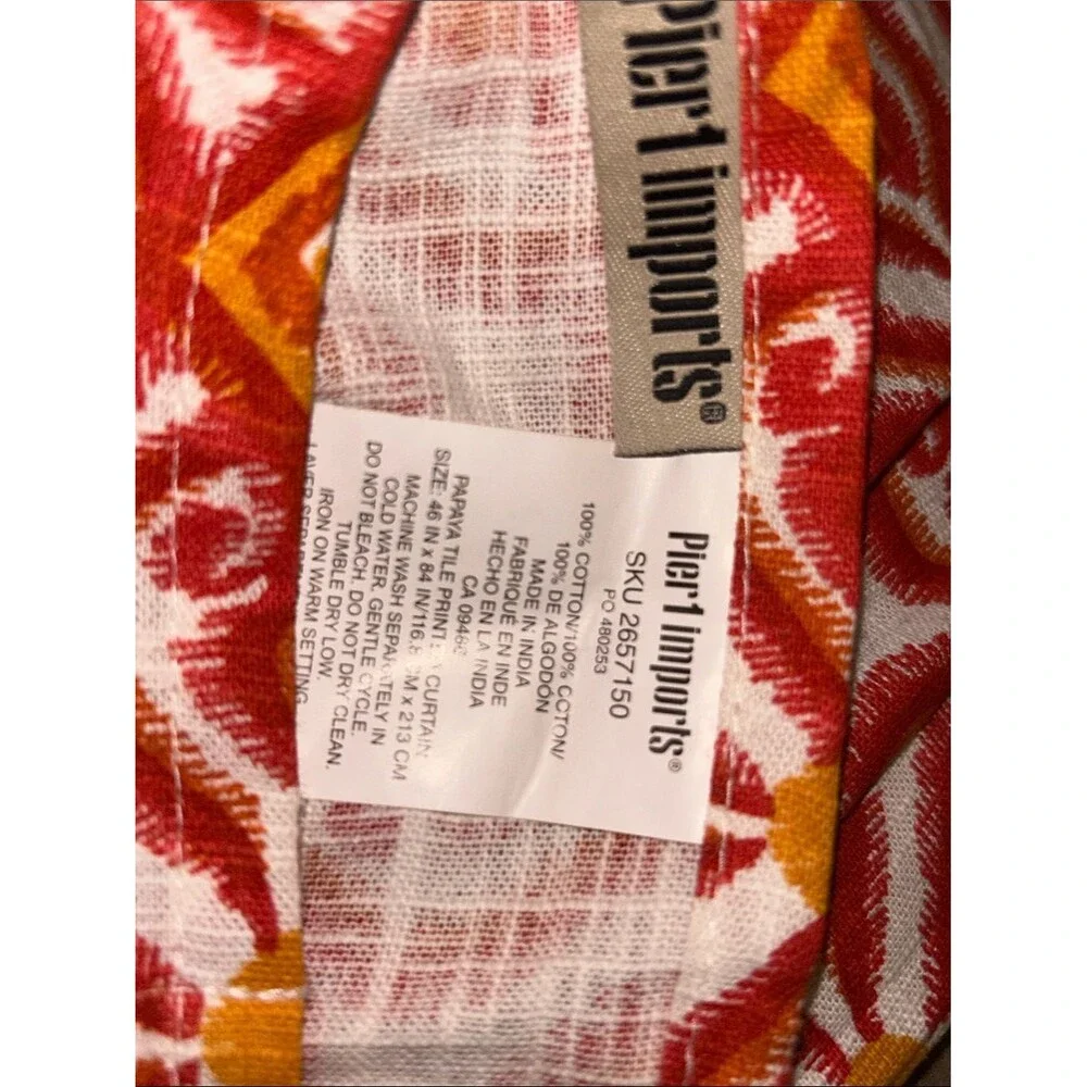 Pier1 Curtain Panels (2) Long Window Rod Pocket Red Orange White Thick Canvas